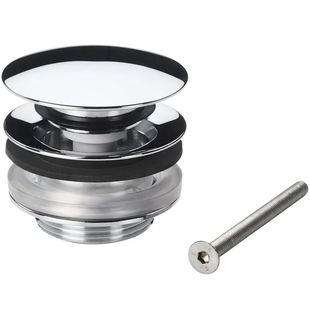 Ablaufgarnitur in Chrom mit Push-Open-Funktion, inklusive Montageschraube. Ideal für Waschbecken oder Duschen, hergestellt von HANSA.